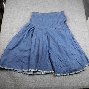 Glee Skirt Womens 18W Blue Denim Studded A-Line Flare Frayed Hem Back Zip Boho